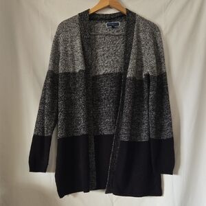 Karen Scott Color Block Black Grey Pebbled Cardigan Size Large